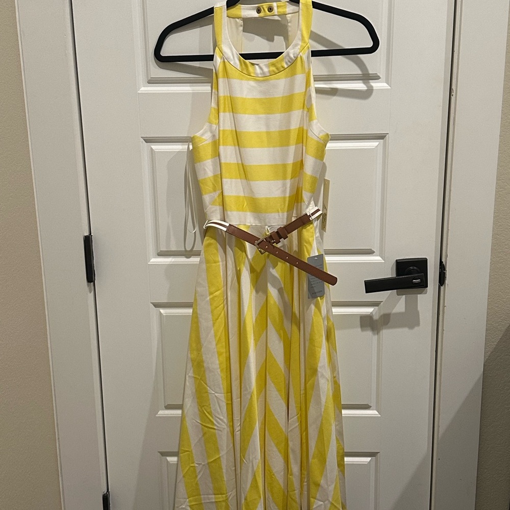Yellow and White Striped Midi Dress